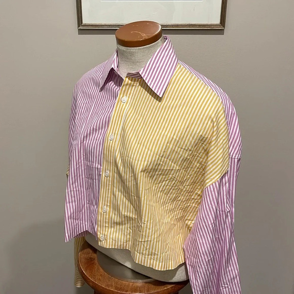 Blanca - Thomas Cropped Striped Shirt - Yellow/Pink/White - Size M/L - Picture 9 of 12